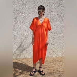 Zara Satin Tunic or Kaftan, V neck front pleat